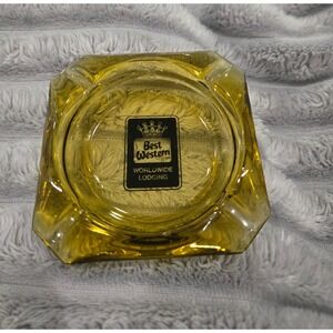 Vintage Best Western Worldwide Lodging Amber Glass Square Ashtray 3.75 Inch